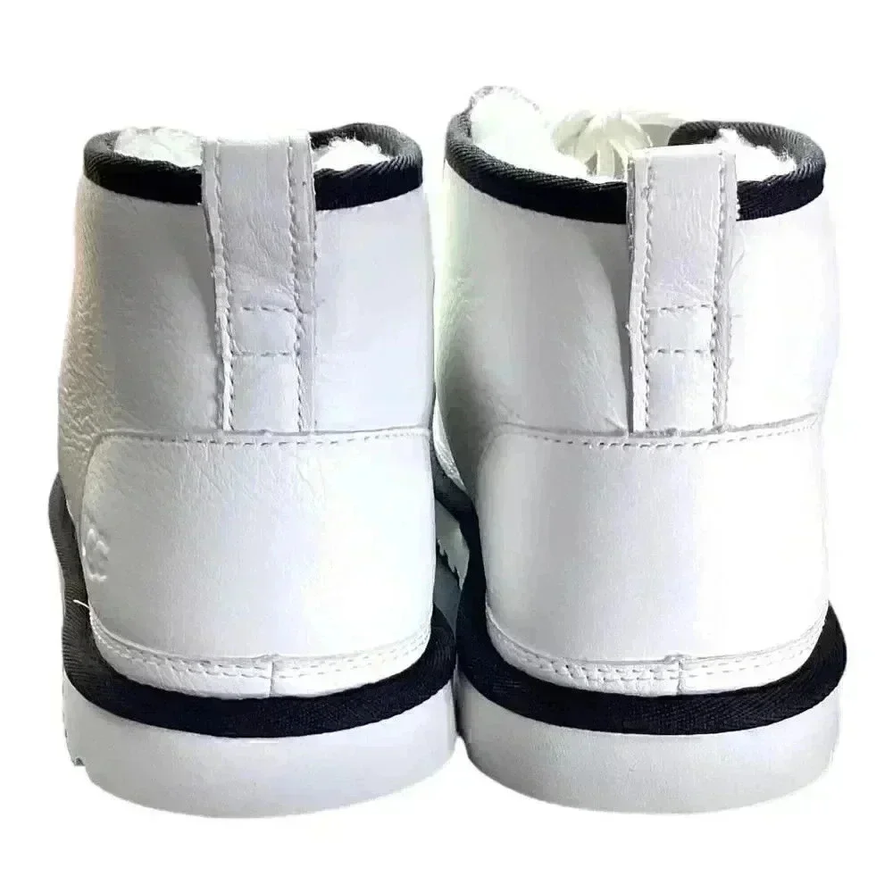 UGG Chukka Boots Shoes Mens 12 Black White Neumel Leather Sheepskin Lace Up NEW